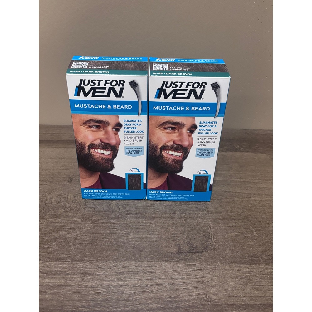 Lot of 2 Just For Men Mustache & Beard Dark Brown M-45 Facial Hair Color New
